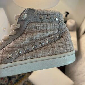 Vintage Havana Beige High-Top Sneakers with Silver Stars
